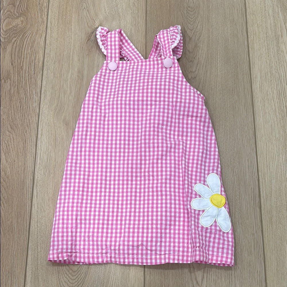 Stitchy Fish Pink Gingham Dress with Daisy Patch